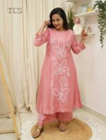 Floral Thread Embroidered Viscose Kurti Palazzo Set