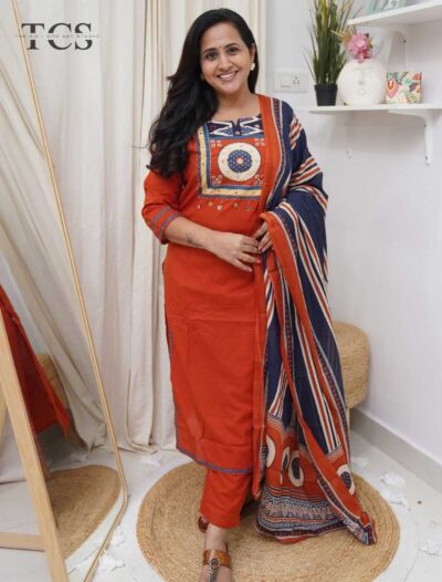 Yoke Embroidered Cotton Suit Set