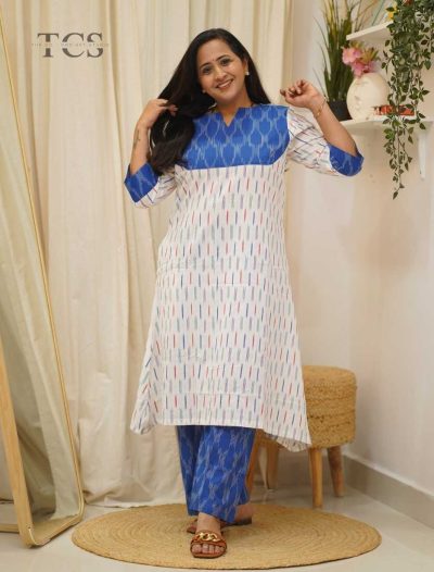 Pure Ikkat Handloom Cotton A-Line Kurti Set