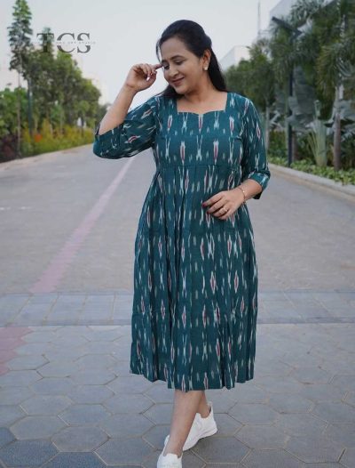 Pure Ikkat Handloom Pleated Cotton Frock