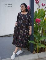 Pure Ikkat Handloom Pleated Cotton Frock - Image 2