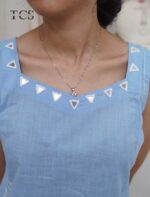 Sky Blue Denim Mirror Work Suit Set - Image 5