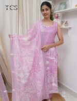 Blush Pink Linen Mirror Work Suit Set