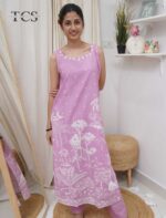 Blush Pink Linen Mirror Work Suit Set - Image 2