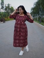 Pure Ikkat Handloom Pleated Cotton Frock - Image 3