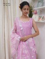 Blush Pink Linen Mirror Work Suit Set - Image 3