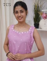 Blush Pink Linen Mirror Work Suit Set - Image 4