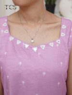 Blush Pink Linen Mirror Work Suit Set - Image 6