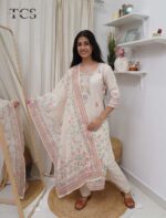 Ivory Blossom Linen Zardosi Suit Set - Image 2