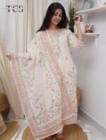 Ivory Blossom Linen Zardosi Suit Set - Image 4