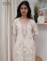 Ivory Blossom Linen Zardosi Suit Set - Image 5