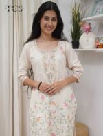 Ivory Blossom Linen Zardosi Suit Set - Image 6