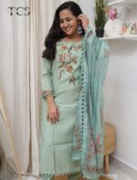 Mint Garden Embroidered Dola Silk Suit Set - Image 2