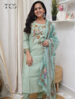 Mint Garden Embroidered Dola Silk Suit Set - Image 3