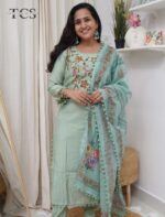 Mint Garden Embroidered Dola Silk Suit Set - Image 4