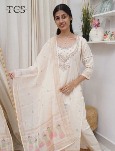 Ivory Glow Linen Zardosi Suit Set