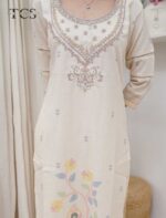 Ivory Glow Linen Zardosi Suit Set - Image 5