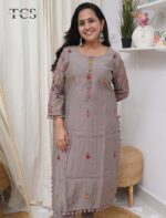 Mocha Bloom Embroidered Dola Silk Suit Set - Image 9