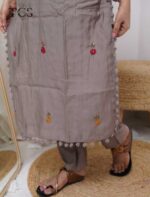 Mocha Bloom Embroidered Dola Silk Suit Set - Image 10