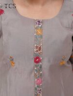 Mocha Bloom Embroidered Dola Silk Suit Set - Image 12