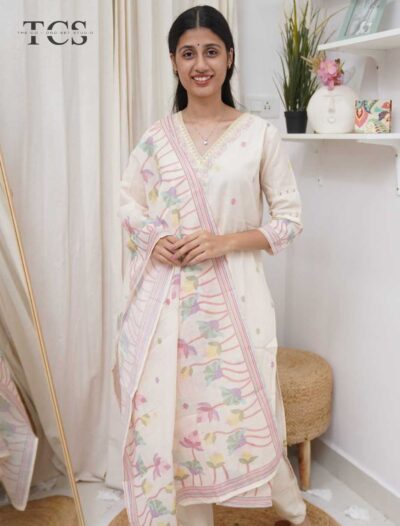 Ivory Garden Linen Zardosi Suit Set
