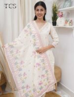 Ivory Garden Linen Zardosi Suit Set - Image 3