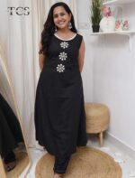 Black Ivory Embroidered Rayon Cotton Suit - Image 4