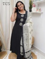 Black Ivory Embroidered Rayon Cotton Suit - Image 5