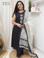 Black Ivory Embroidered Rayon Cotton Suit