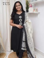Black Ivory Embroidered Rayon Cotton Suit - Image 2