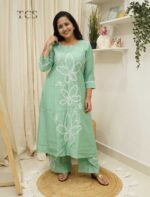 Floral Thread Embroidered Viscose Kurti Palazzo Set - Image 2